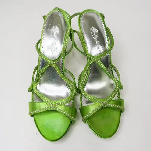 Vintage Y2K Michelangelo Lime Green Rhinestone Heels Size 8.5