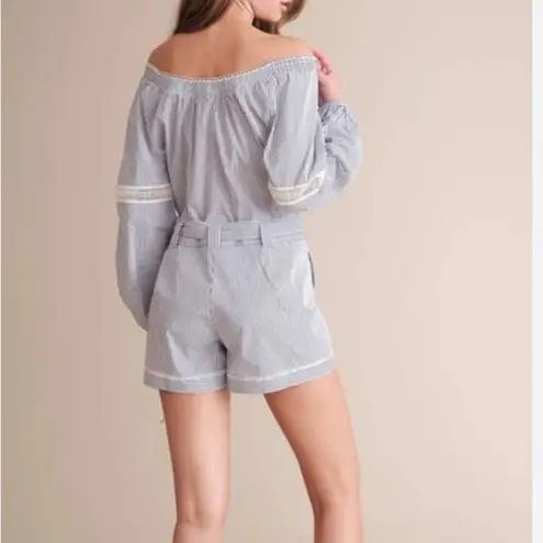 Haute Hippie Playsuit Romper Navy/White Stripe Off Shoulder Size 4 (Small)