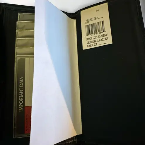 Mundi Blue Trifold Leather Wallet with Checkbook Back Zip Clutch NWT