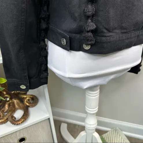 Free The Roses Black Jean Jacket With Tassels Button Front NEW Size S