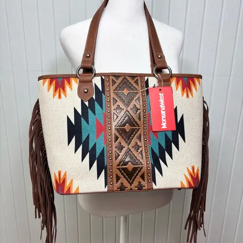 Montana West Aztec Tapestry Concealed Carry Tote Cream and Brown Geometric Bag