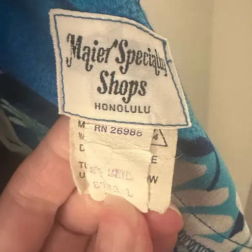 Vintage Maier Specialty Shope Honolulu Hawaiian Halter Maxi Dress Blue Size 8