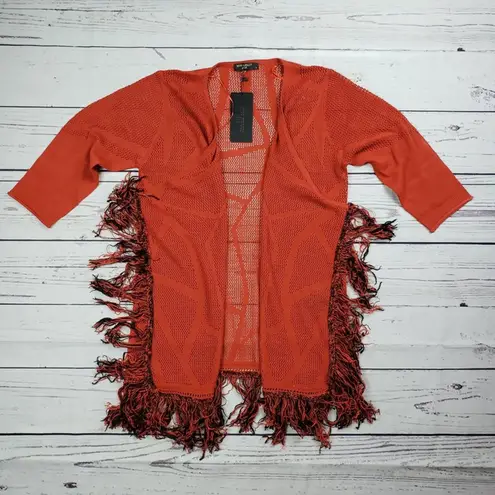 Miss Kelly 1999 Loose Knit Open Front Fringe Cardigan Sweater Women's Size Small