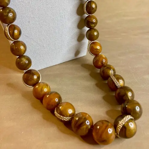 Dana Buchman 0115 Acrylic Tiger's Eye Graduated Bead Necklace w/Pave Bands