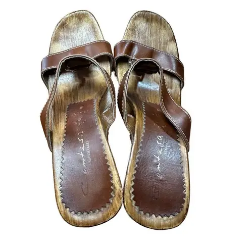 Italian Shoemakers Contesa Wood Look Wedge Brown Sandals Sz 6 Made In Italy