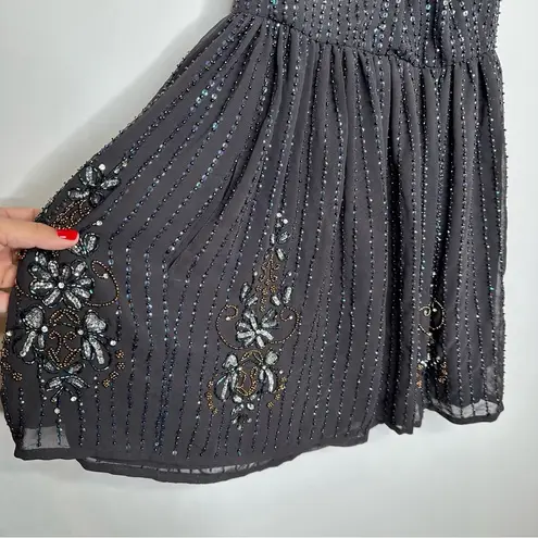 Altar'd State NWT Altar’d State Raven Beaded Sequin Backless Halter Mini Dress in Black