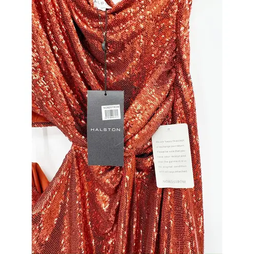 Halston Val Sequins One Shoulder Mini Dress in Orangeade Size 12 NWT