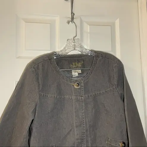 Live a Little LAL Grey Denim Button Front 3/4 Sleeve Jacket L
