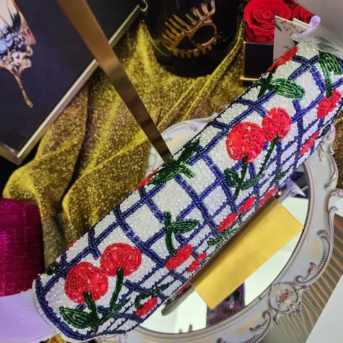 Viral Made In India Cherry Beaded Bag Blue