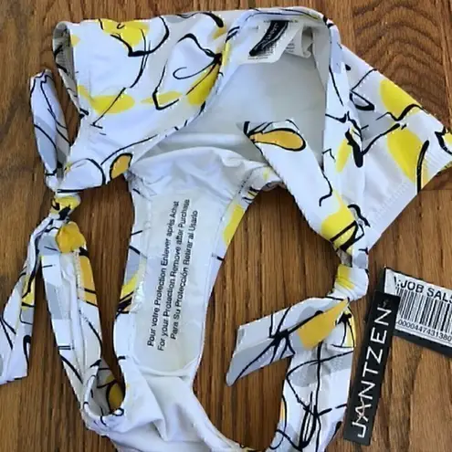 Jantzen NEW NWT  White Yellow Gray Black Floral Tie Knot Y2K Bikini BOTTOM 12