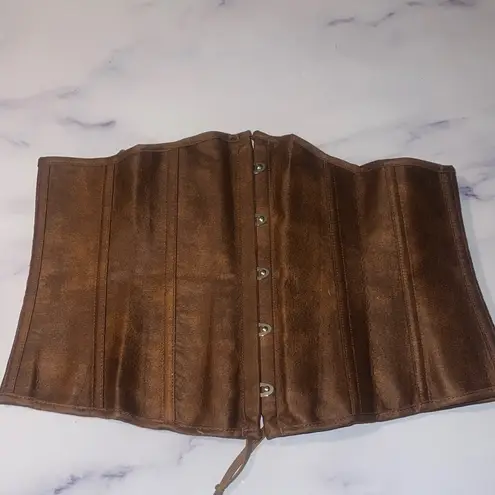 Womens Sexy Satin Vintage Underbust Waist Training Corset Bustier XL Brown Size M