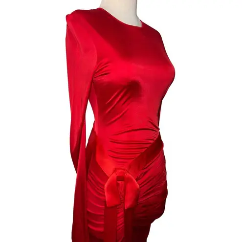 David Koma Satin Bow Detail Asymmetric Long Dress in Red 6 UK 10 New Womens Gown