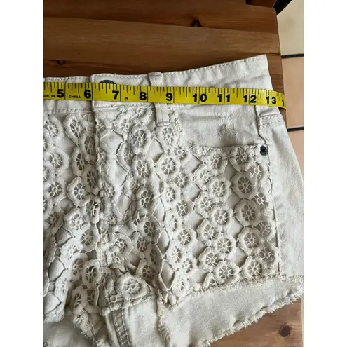 Mossimo High Rise Denim Shorts S Flower Crochet Festival Bohemian Hippie 70s