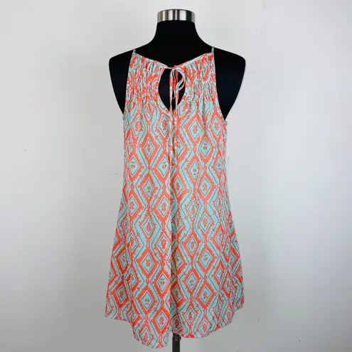 Sequin Hearts  Green Orange Geometric Tribal Print Shift Dress S