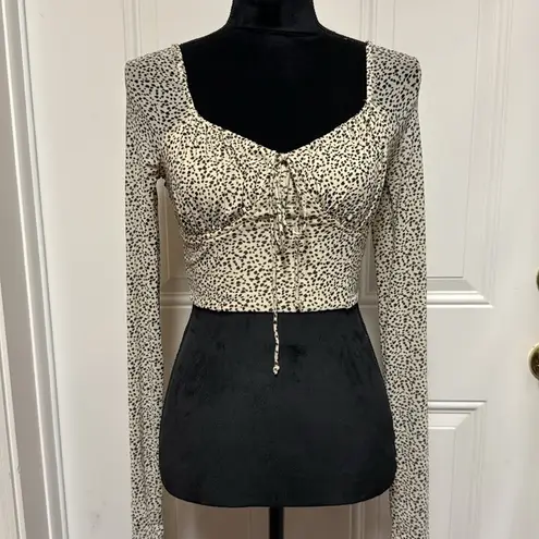 American Eagle  Mesh Cropped Corset Top in Cream Black Cheetah Leopard Print XS - Image 3