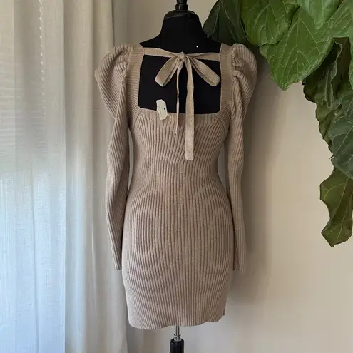 Prómesa NWT Promesa Taupe Tan Ribbed Long Sleeve Sweater Mini Dress