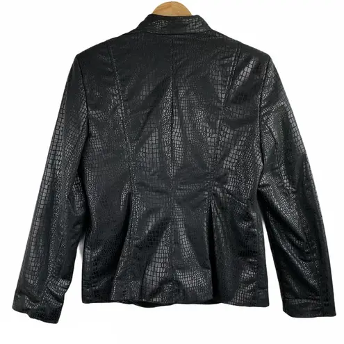 Elementz Faux Leather Black Crocodile Print Zip Up Jacket