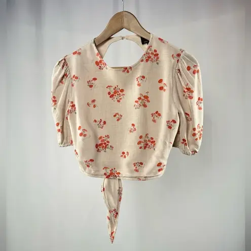 Bardot Printed Tie Back Top in Beige Floral Size Extra Small