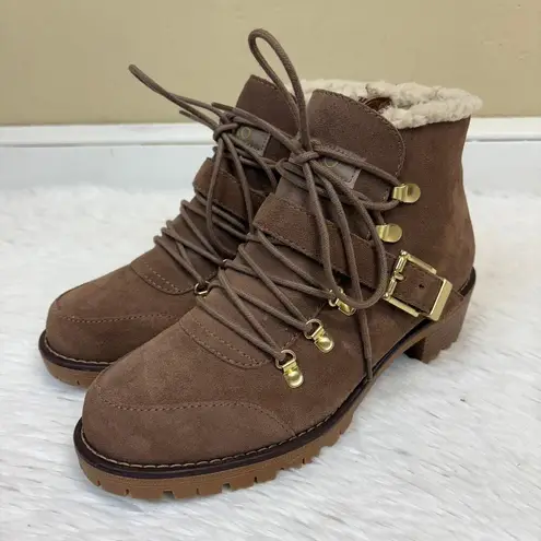 Sporto Katie Tan Suede Lace Up Faux Shearling Lined Boot Size 9W
