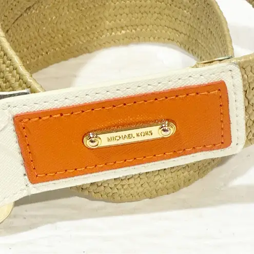 Michael Kors  Women's White Orange Leather Straw Stretch Belt D Ring Adjustable