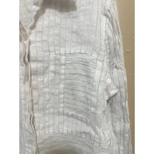 Leslie Fay Diane Gilman 100% Linen Striped Button Down Shirt Womens M Collared Casual Top