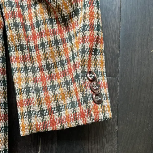 Vintage Fall Tan Checkered Blazer Brown Size L