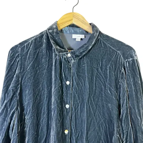 J. Jill Velvet Long Sleeve Button Down Shirt Womens L Blue Soft Dark Academia Size L