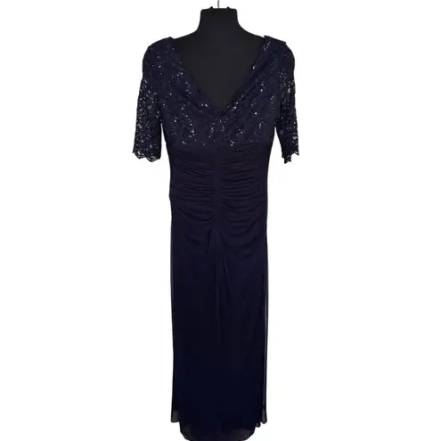 Betsy & Adams 16 Navy Blue Sequin Lace Bodice Gown Ruched Skirt & Beaded Detail Size undefined