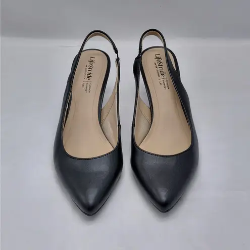 LifeStride Annalise Slingback Heels Women’s 7.5 Black Faux Leather Comfort Shoes
