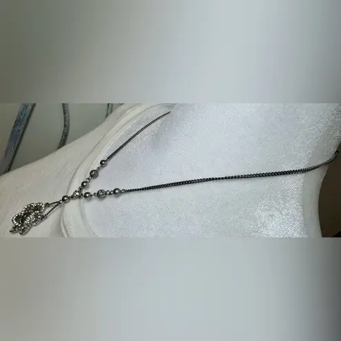 Givenchy Signed Hematite Crystal Flower Pendant Necklace