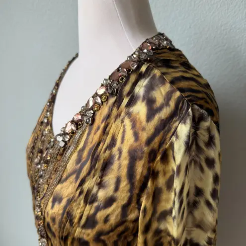 Oscar de la Renta Animal Print Silk Chiffon Blouse Jewels