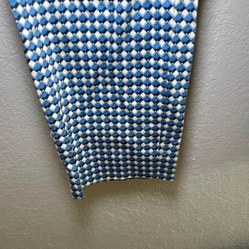 United Colors Of Benetton Geometric Print Pants Blue White Career Casual Preppy