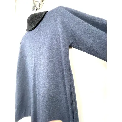 Soft Surroundings Pullover Tunic Top Blue Shawl Collar Knit Cuffs Size Petite XS