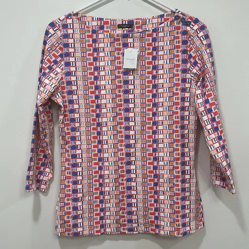 J. McLaughlin Womens Wavesong Top Small Pink Geo Catalina 3/4 Sleeve Spandex New