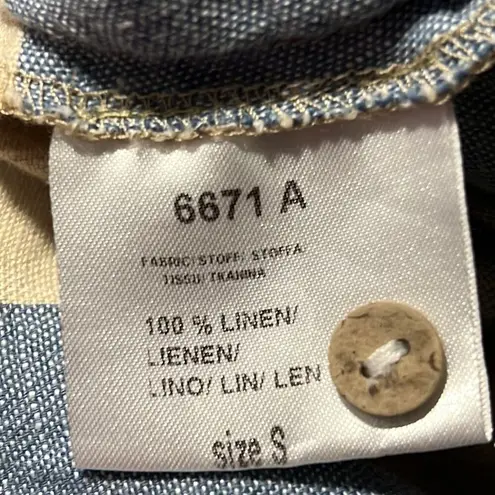 Yuvita Chambray Sleeveless Pintuck Plaid Linen Dress Lagenlook Blue Size S $148