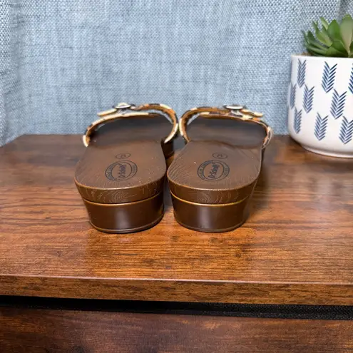 Dr Scholls The Original Sandal Size 8 Wood Platform Slide Leopard Buckle Retro Brown