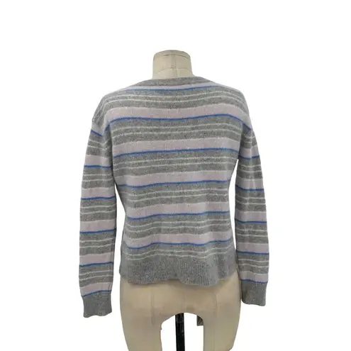 360 Cashmere Rosa Sweater Long Sleeve V-Neckline Striped Gray Blue Size XS