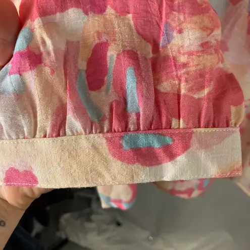 Counterparts Floral Crochet Trim Long Sleeve Blouse Womens XL Pink Peach New