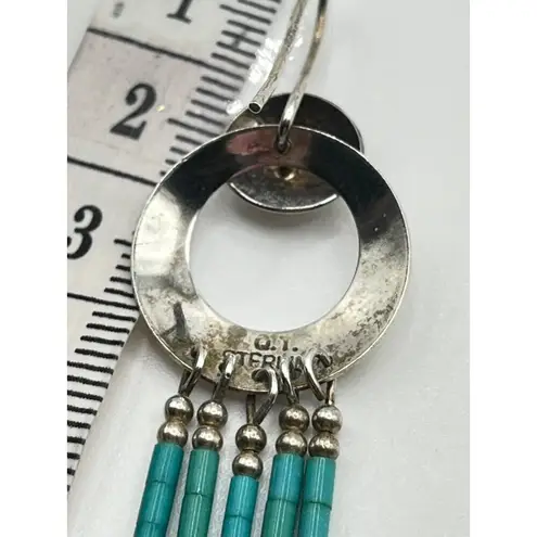 Vintage Turquoise And Sterling Silver Beaded Tassel Drop Earrings Southwestern Blue