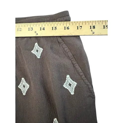 Sundance Le Meridien Embroidered Pants Women Medium Crop Brown Flowy Boho #B6-2