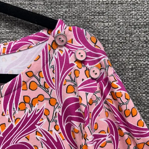 Susan Graver Womens Tunic Blouse Size XL Novelty Print Feminine Bateou Neck Pink