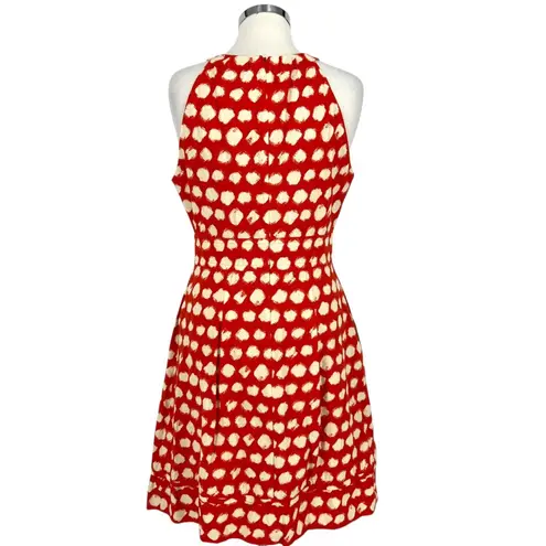 Eliza J Brush Dot Sleeveless A-Line Halter Dress Dark Coral Ivory Size 12