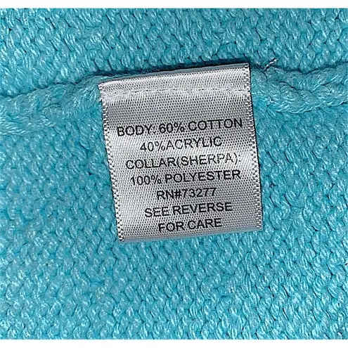 Croft & Barrow Cardigan Womens Teal Open Zip Front Textured Knit Sherpa