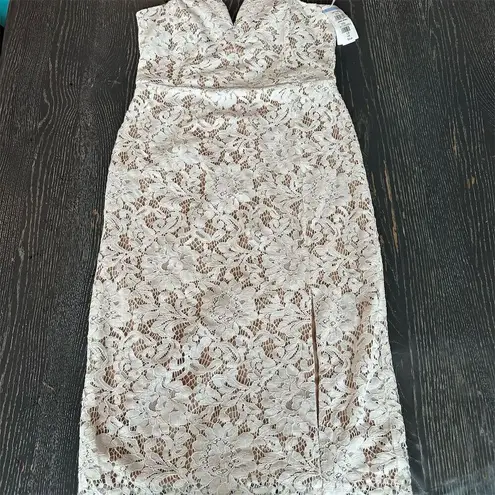 Lulus White Crochet Lace Bodycon Midi Dress M Adjustable Straps Front Slit Size M