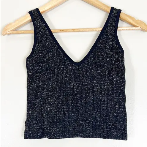 Aura Black Gold Metallic Ribbed Cropped Tank Top