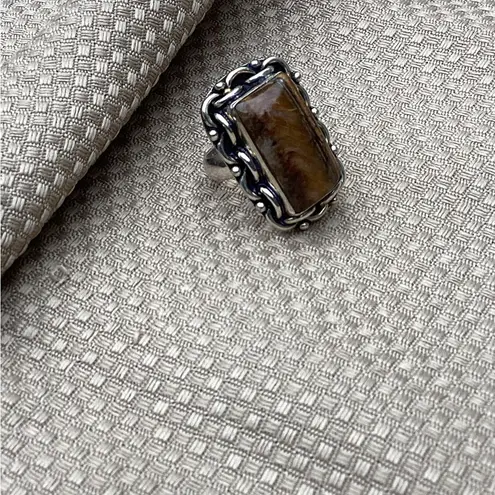 LG TIGERS EYE GEMSTONE RING STERLING SILVER OVERLAY 925 Size 8