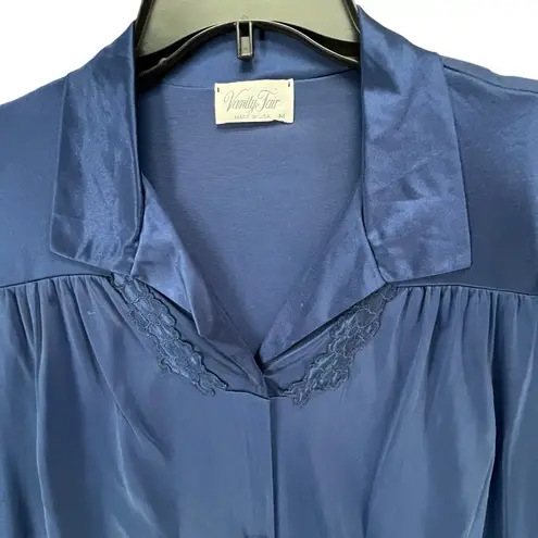 Vanity Fair Vintage House Coat Robe M Blue Nylon Buttons Sleep Shirt Made USA
