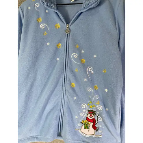 Coral Bay Coral Bay Fleece Jacket Women's L Snowman Winter Holiday Blue Vintage