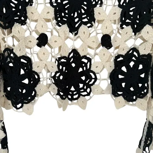 CLOTH by DESIGN Crochet Flower Long Sleeve Open Knit Sweater Top Sz XL Festival Black