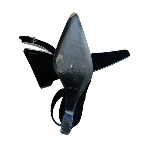 Prada Black velvet Slingback wedge Heels